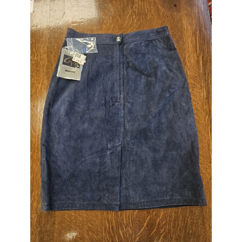 G-III Leather Skirt Womens 9/10 Navy Blue Suede Pencil Classic Lined New Tags